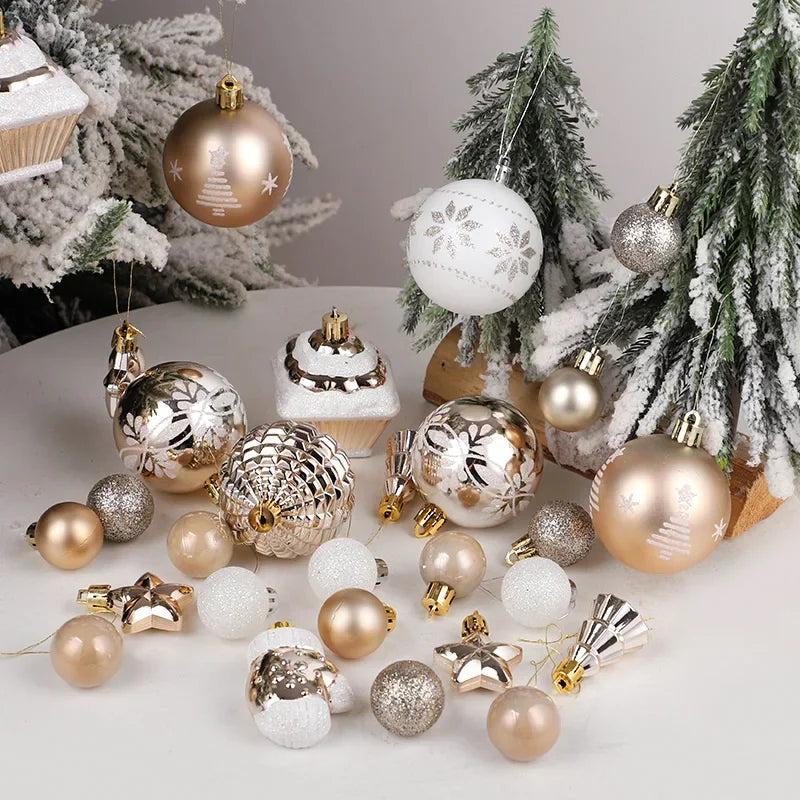 Champagne Christmas Tree Ornaments – 42 Pieces Set