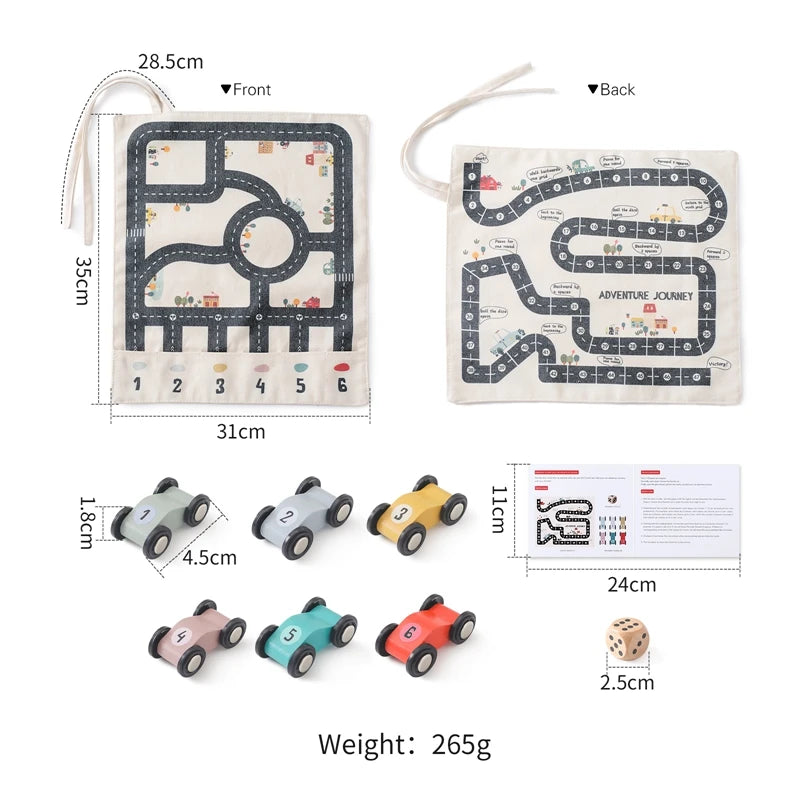 Montessori Wooden Car Road Map Toy – 35x31cm Canvas Desktop Play Mat for Toddlers