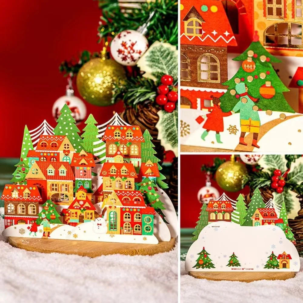 Cartes de vœux de noël 3D estampillées à chaud, cartes de nouvel an Pop-Up, sculpture sur papier gravée au Laser, lettre de remerciement Business