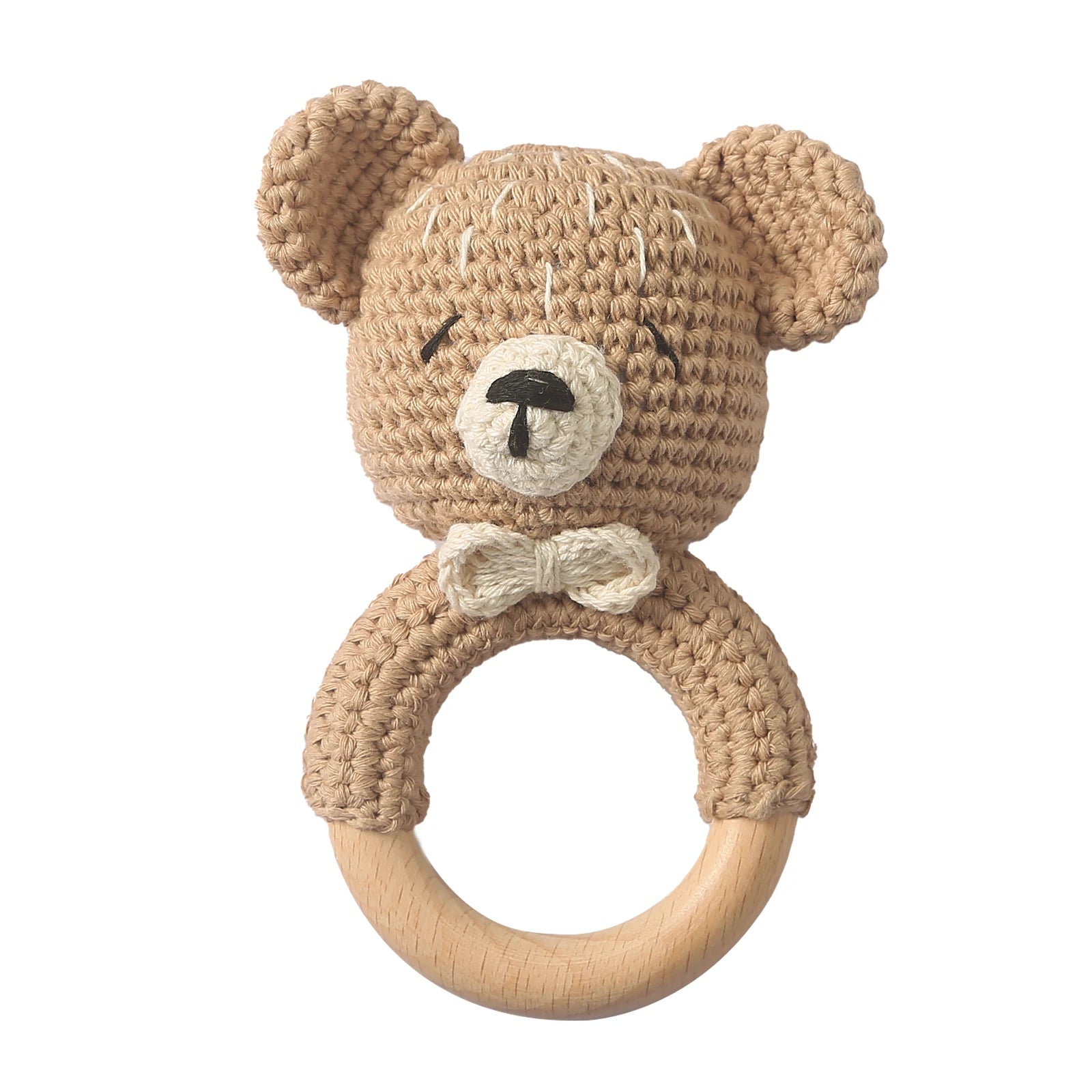 Handmade Crochet Baby Rattle – Wooden Teething Ring & Amigurumi Animal Toy