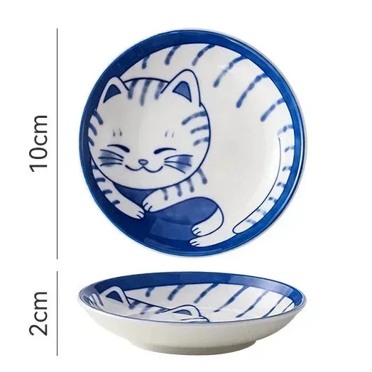 Japanese-Style Lucky Cat Ceramic Plate