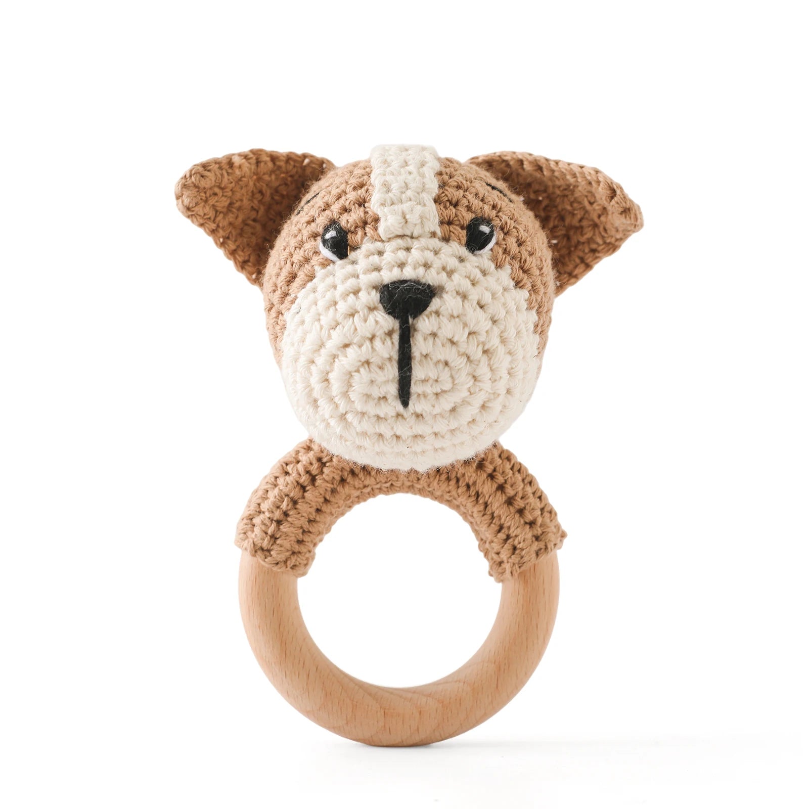 Handmade Crochet Baby Rattle – Wooden Teething Ring & Amigurumi Animal Toy