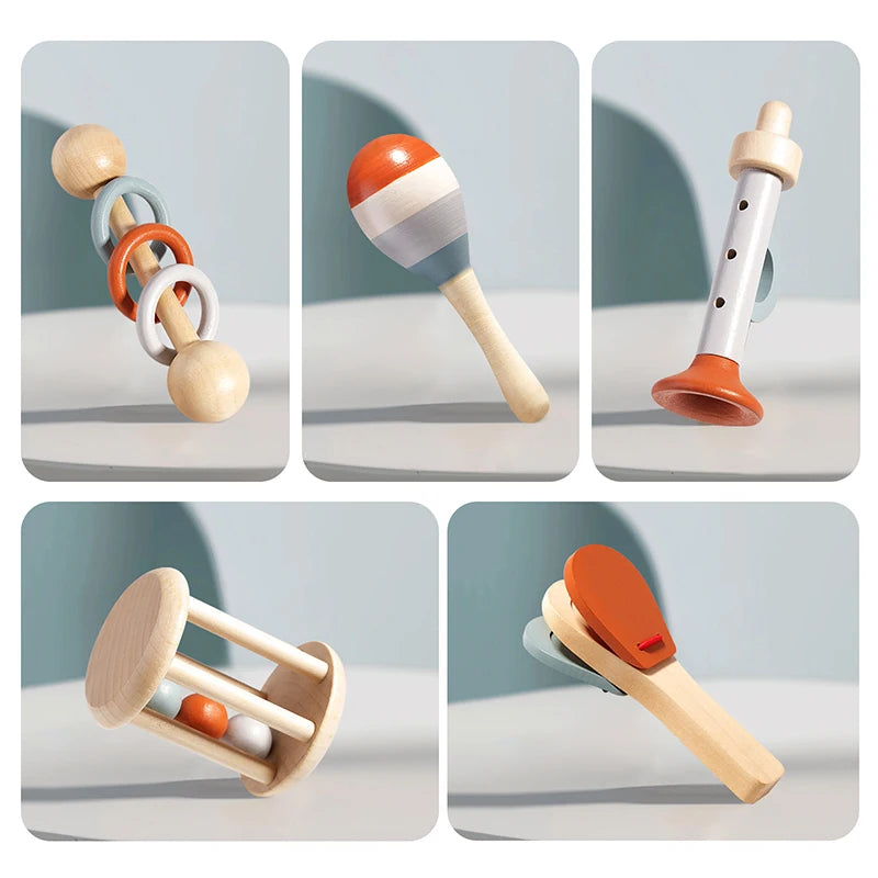 Montessori Wooden Musical Instrument Set – 5-Piece Baby Music Toys for Early Learning