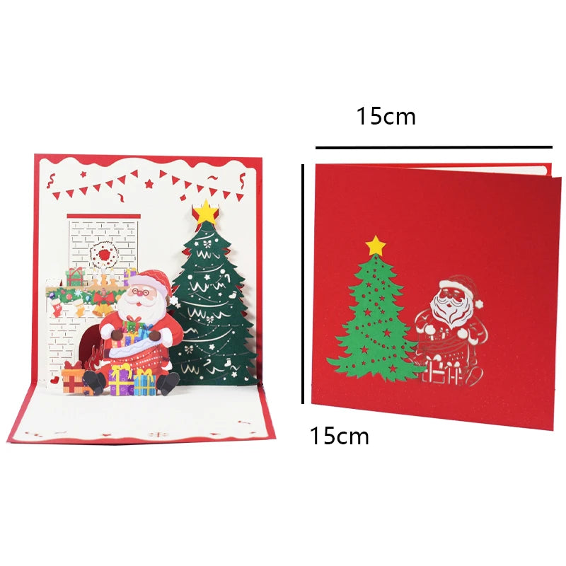 Autocollants de cartes de joyeux Noël découpés au laser, cartes pop-up, arbre de Noël, cadeau d'hiver, décoration de nouvel an, cartes de vministériels x
