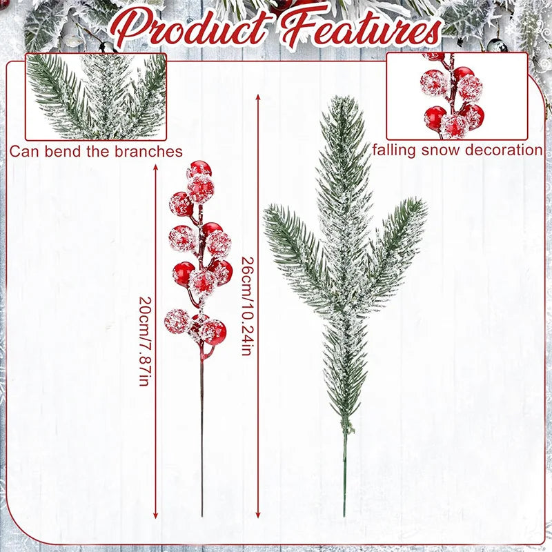Artificial Pine Needle Branches with Red Berries