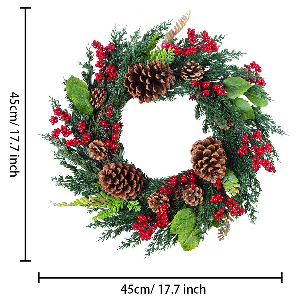 Handmade Christmas Wreath with Red Berries & Pine Leaves