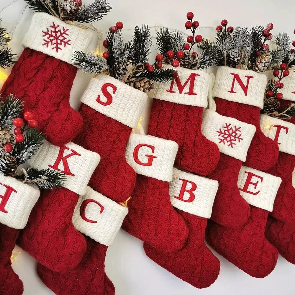 Knitted Christmas Stockings – Snowflake & Letter Design Holiday