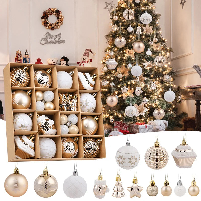 Champagne Christmas Tree Ornaments – 42 Pieces Set