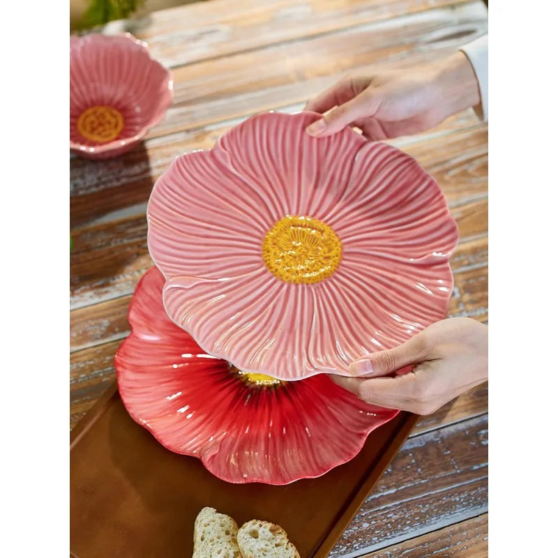 Assiette à légumes à fleurs, assiette à manger haut de gamme et belle pour un usage domestique, assiette à gâteaux et desserts exquise