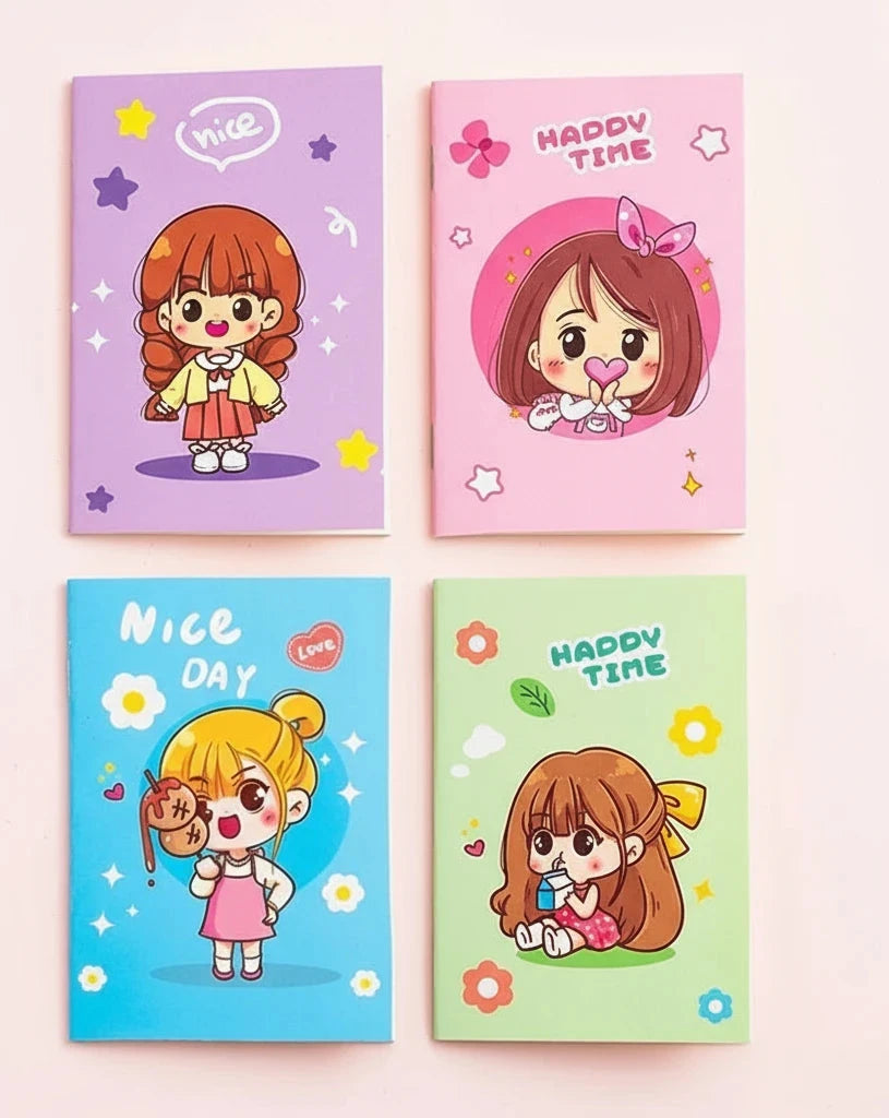 Mini Pocket Notebook – Cute Cartoon Memo Pad (4 Books / 1 Piece)