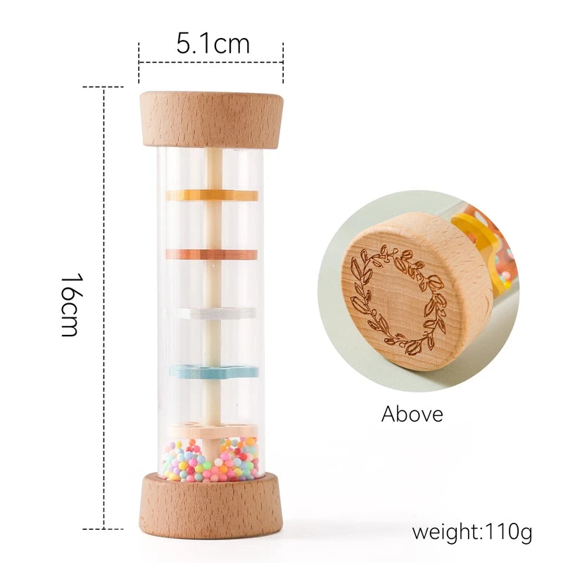 Wooden Montessori Rain Stick – Rainbow Sand Hourglass Sensory Toy for Babies