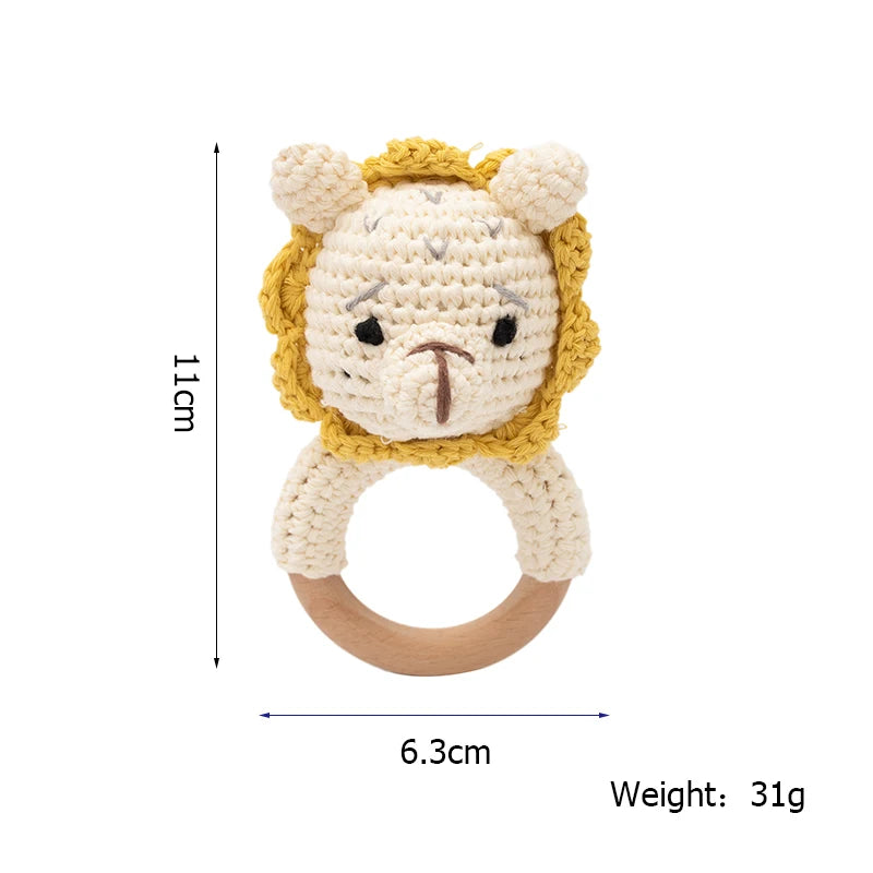 Handmade Crochet Baby Rattle – Wooden Teething Ring & Amigurumi Animal Toy