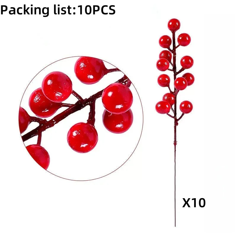Fausses fleurs artificielles de pin vert, tiges de baies rouges artificielles, aiguilles de pin de noël, décorations de guirlande DIY, décoration de maison