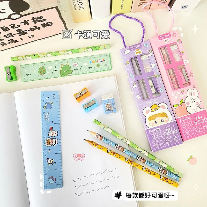 Cartoon Stationery Set for Kids – 5-in-1 Cute School Supplies Kit