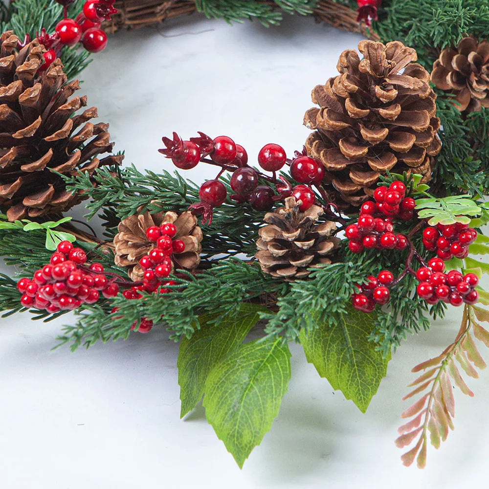 Handmade Christmas Wreath with Red Berries & Pine Leaves