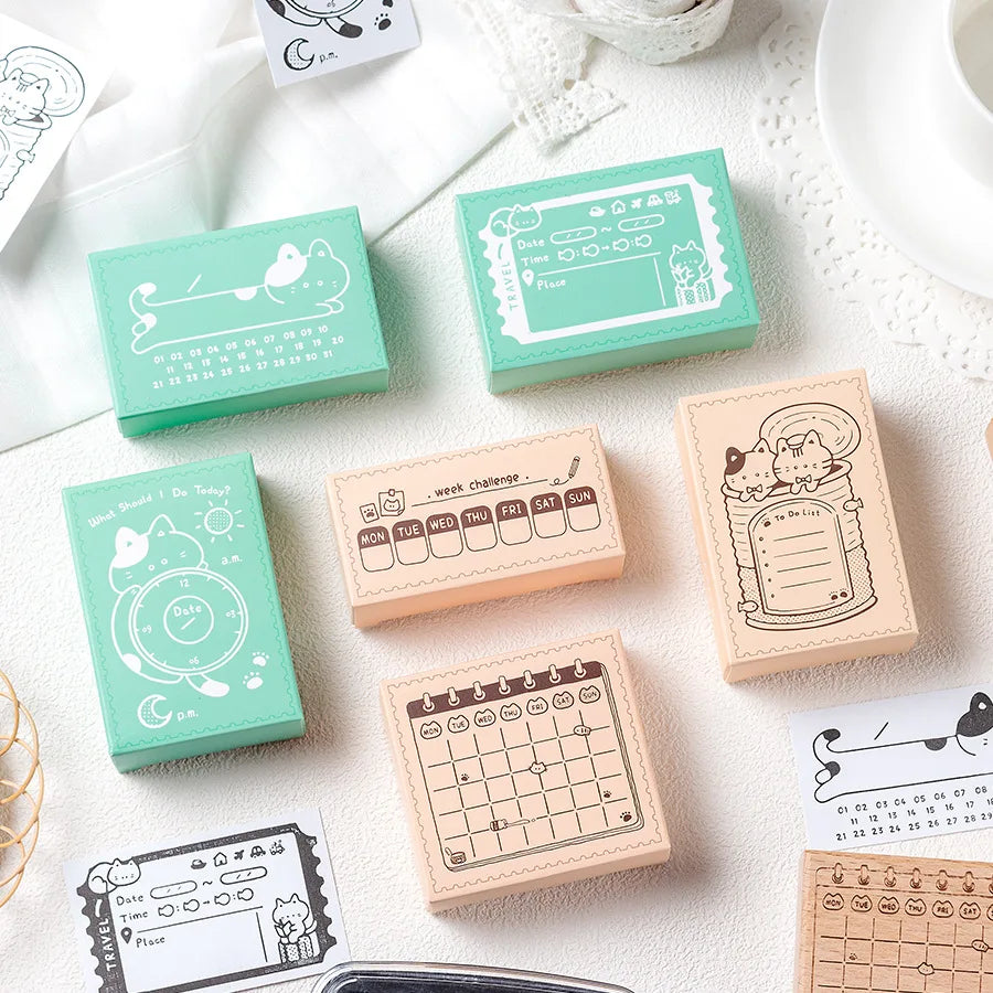 Wooden Cat Memo Stamp Box