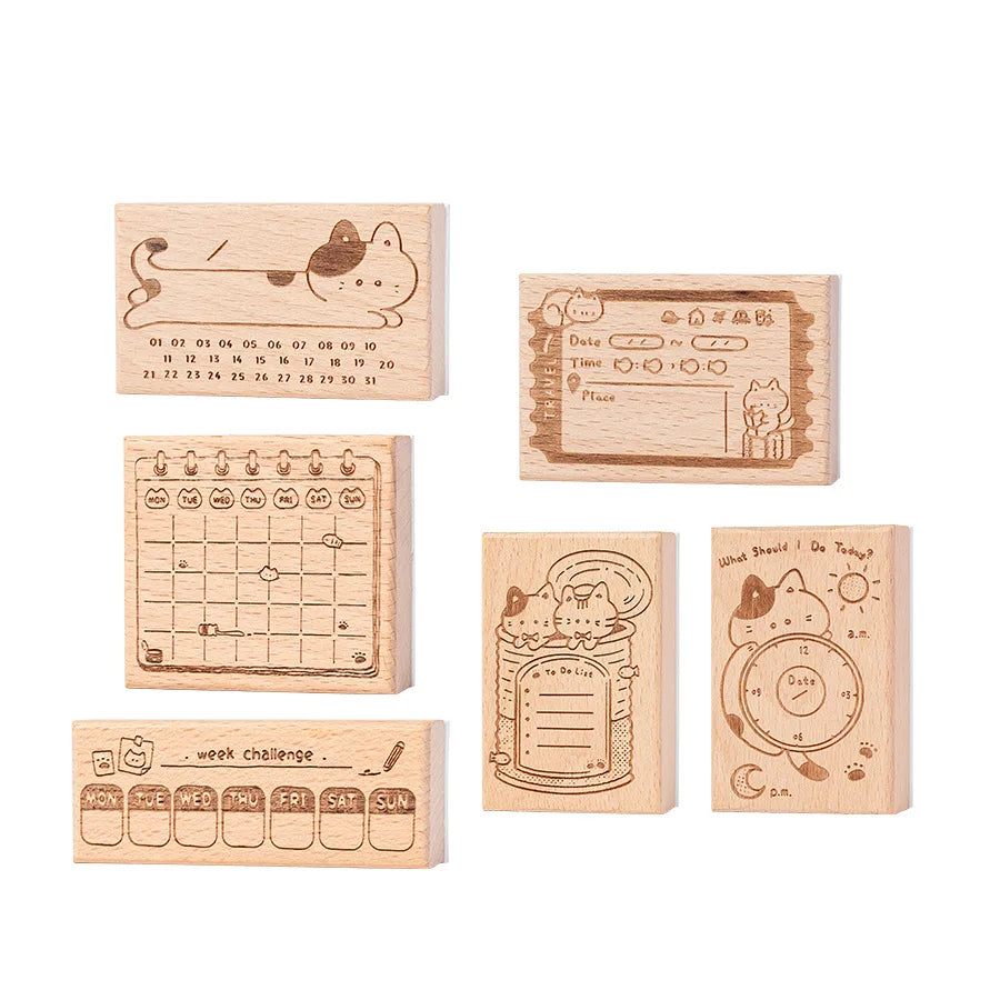 Wooden Cat Memo Stamp Box