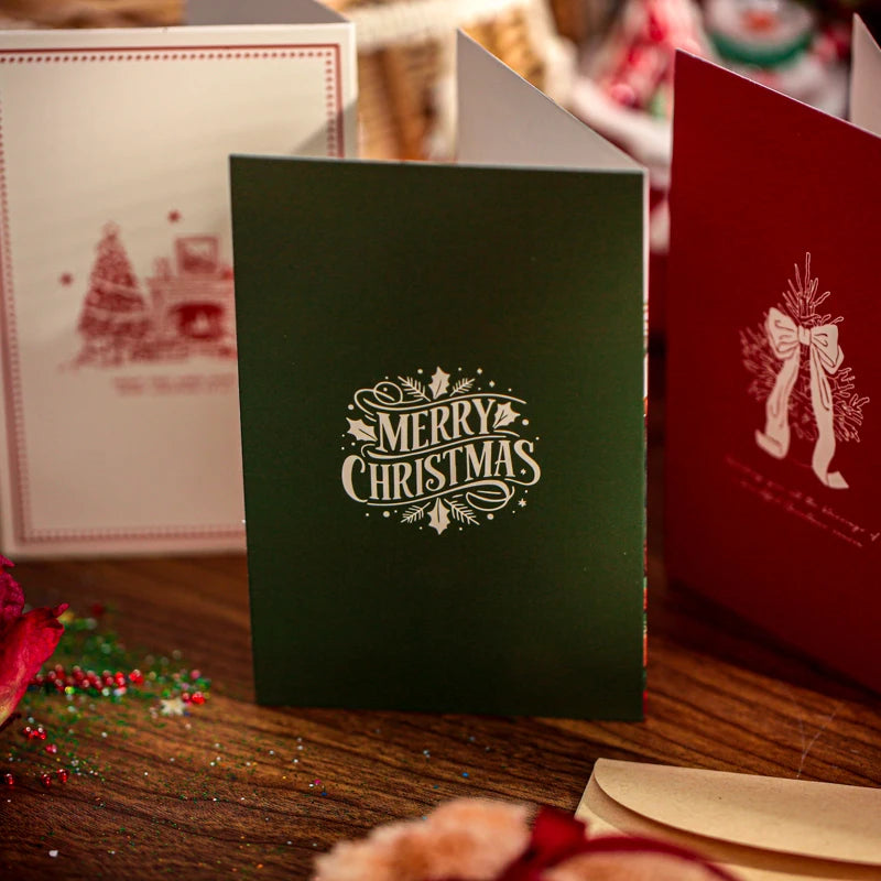 Cartes de vœux rectangulaires série noël, 4 feuilles, avec papier d'écriture, pour fête, cadeau de noël, Message, cartes de vœux