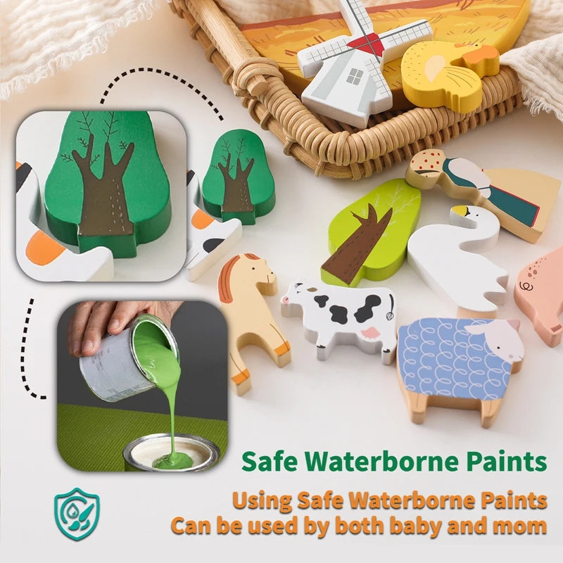 Wooden Farm Animal Stacking Toy – Montessori Balance & Coordination Game