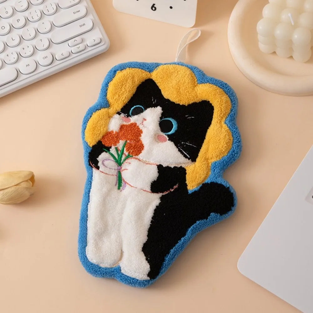Cute Cat Coral Fleece Hand Towel
