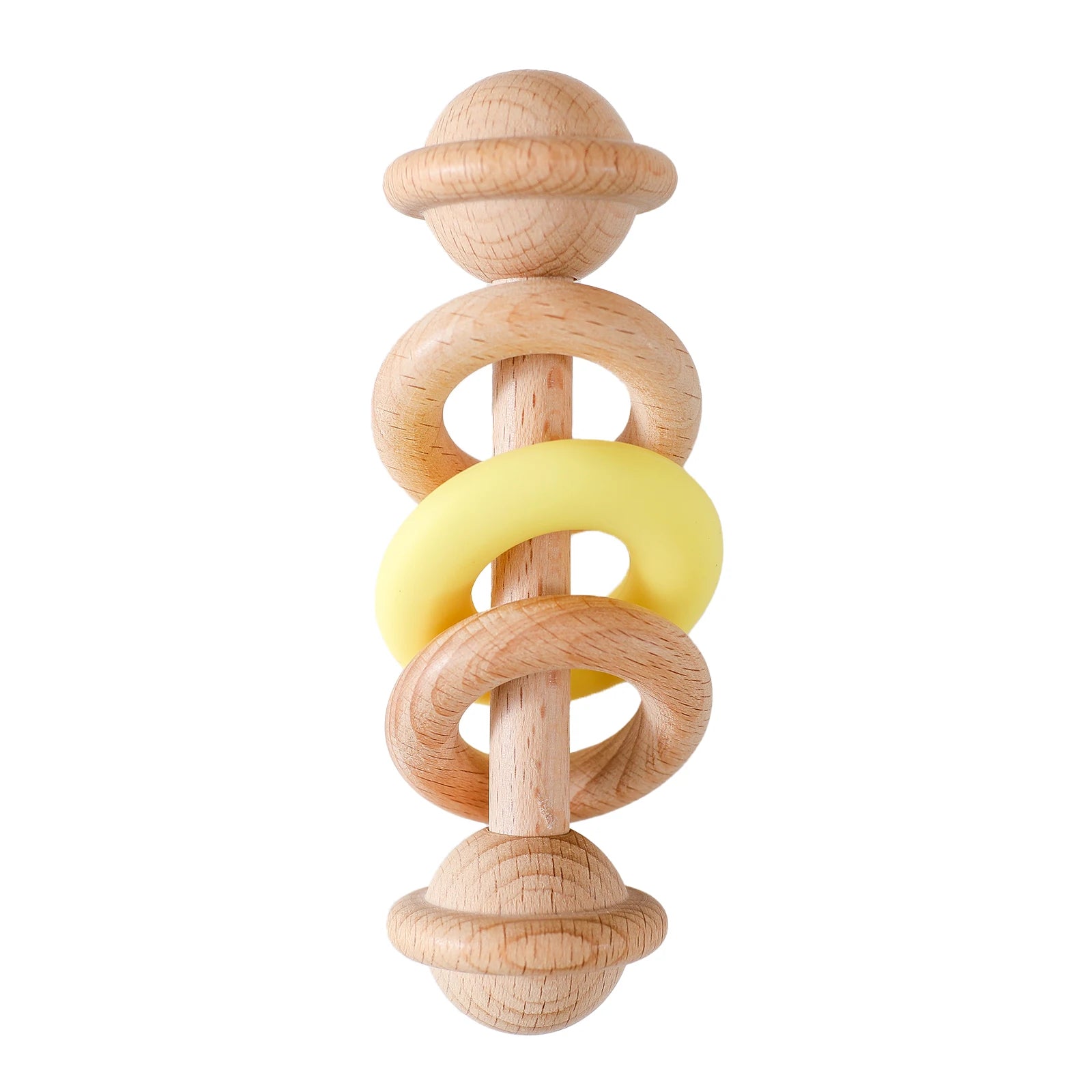 Wooden & Silicone Baby Rattle – Teething Toy for Newborns