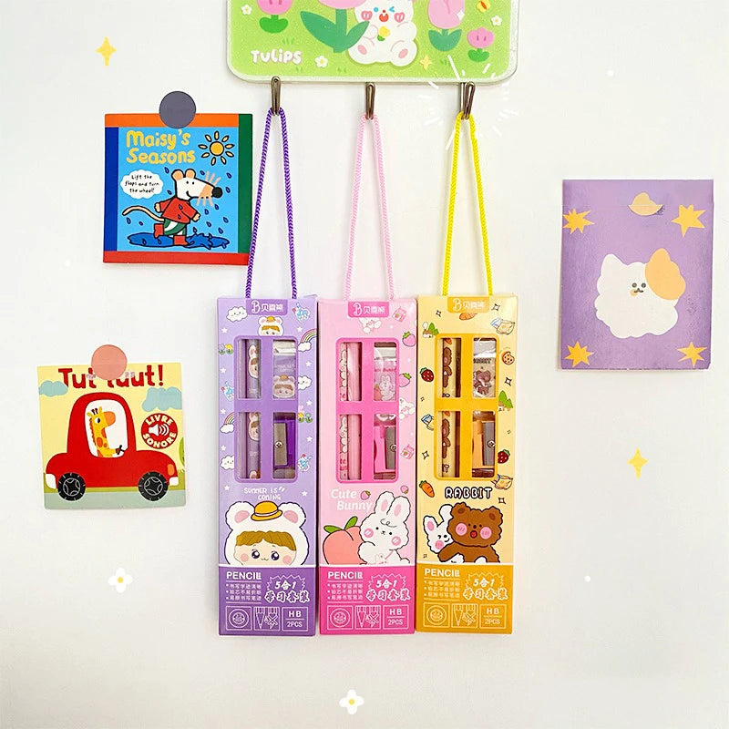 Cartoon Stationery Set for Kids – 5-in-1 Cute School Supplies Kit