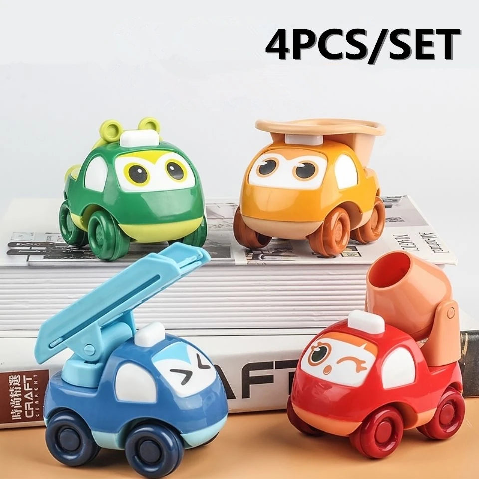 Cute Cartoon Engineering Cars Set – 4-Piece Inertial Construction Vehicles for Toddlers