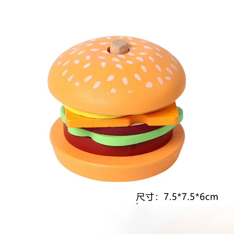 Wooden Stacking Burger Toy – Montessori Educational Food Puzzle for Kids