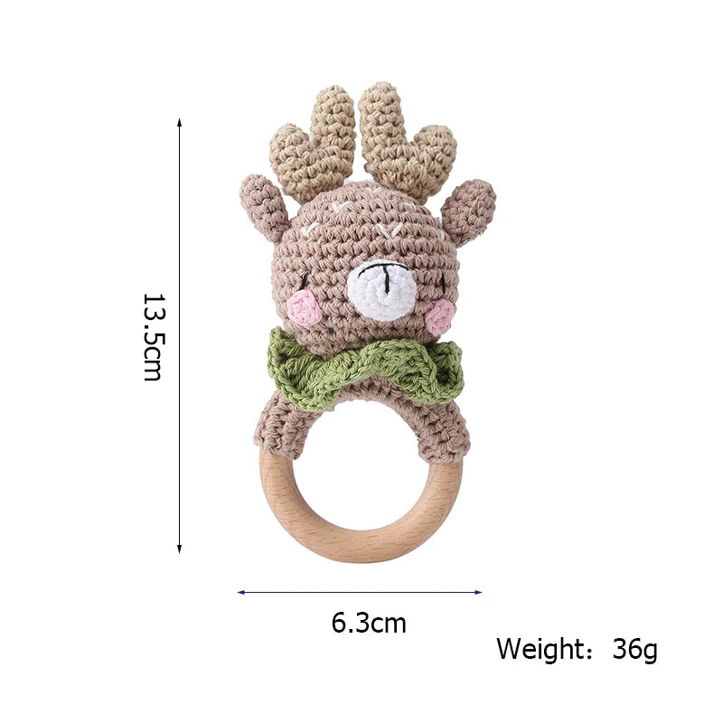 Handmade Crochet Baby Rattle – Wooden Teething Ring & Amigurumi Animal Toy