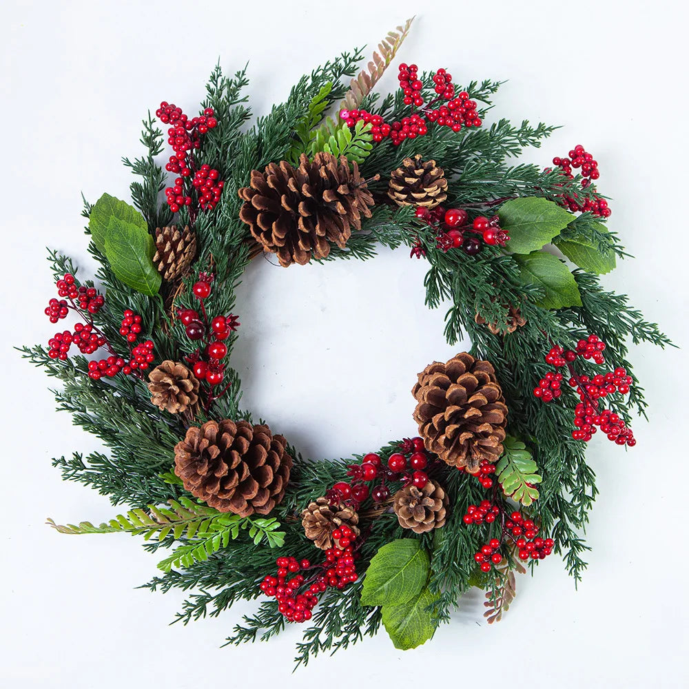 Handmade Christmas Wreath with Red Berries & Pine Leaves