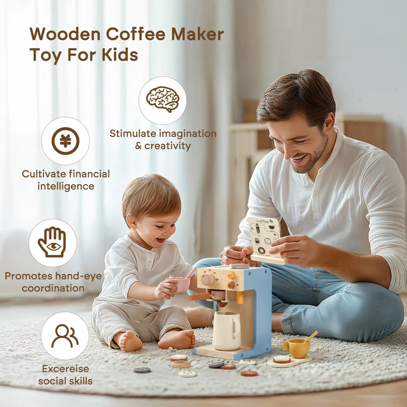 Wooden Coffee Machine Toy – Montessori Kitchen Playset