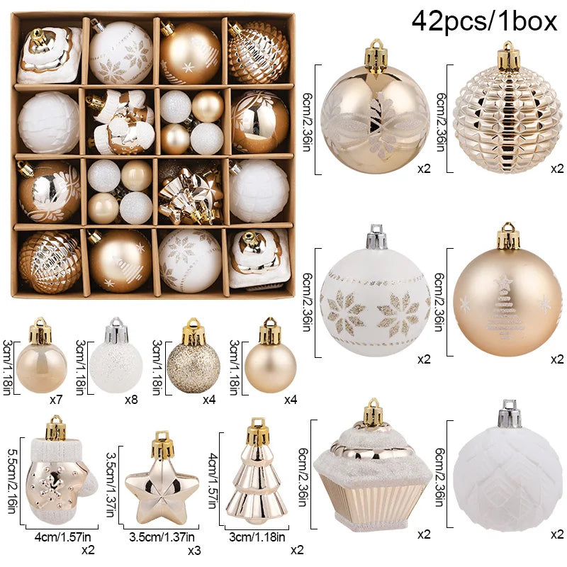 Champagne Christmas Tree Ornaments – 42 Pieces Set