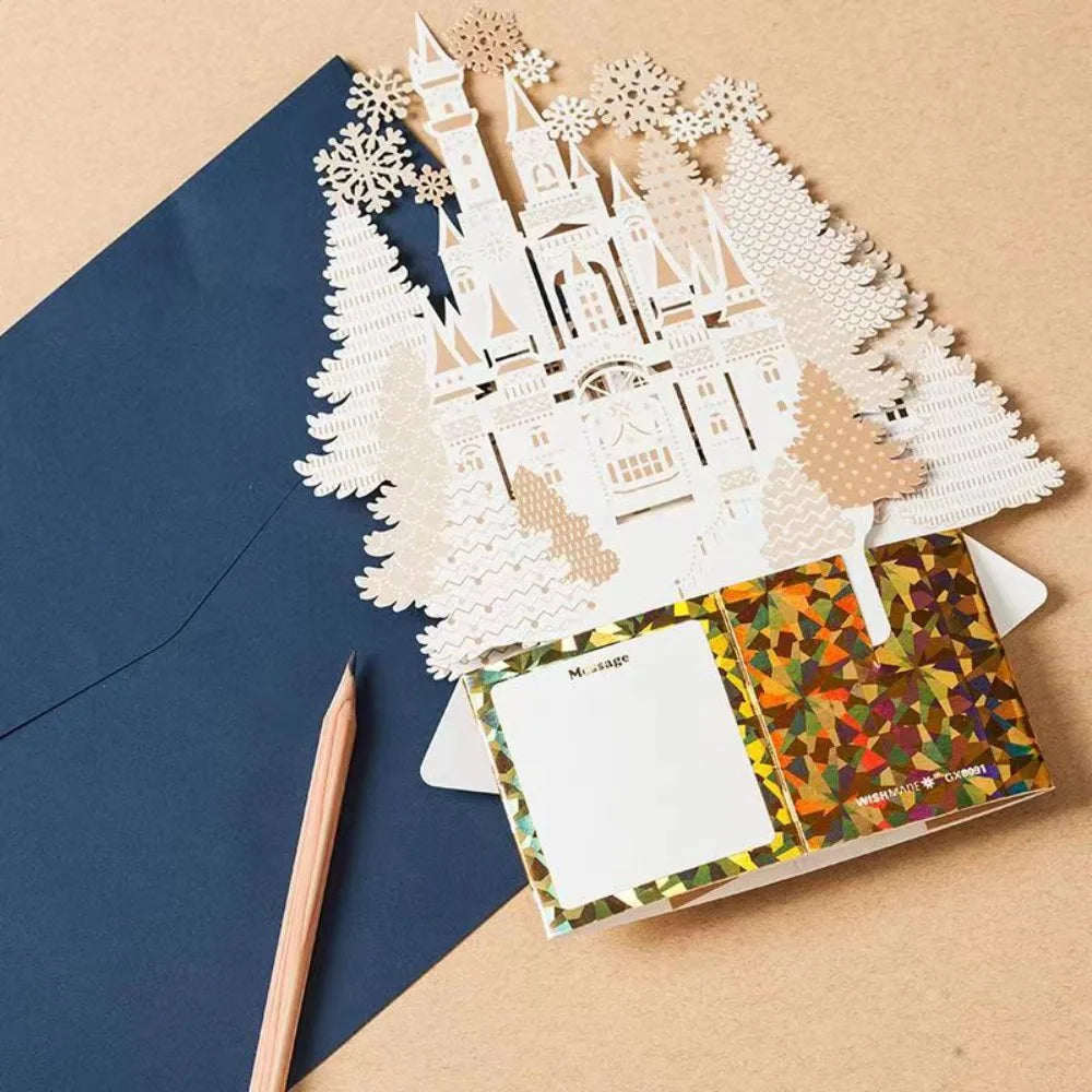 Cartes de vœux de noël 3D estampillées à chaud, cartes de nouvel an Pop-Up, sculpture sur papier gravée au Laser, lettre de remerciement Business