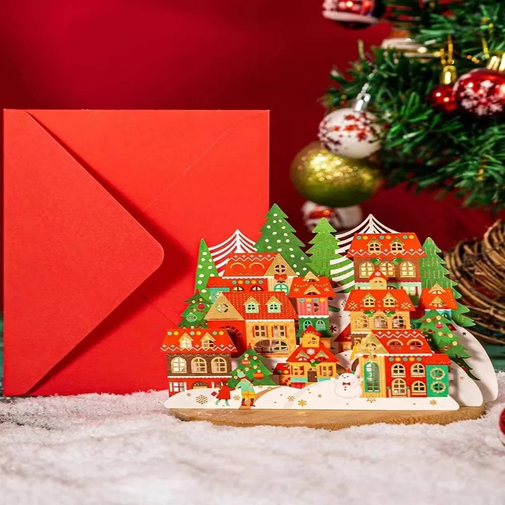 Cartes de vœux de noël 3D estampillées à chaud, cartes de nouvel an Pop-Up, sculpture sur papier gravée au Laser, lettre de remerciement Business