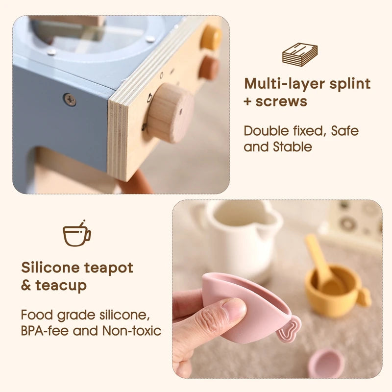 Wooden Coffee Machine Toy – Montessori Kitchen Playset