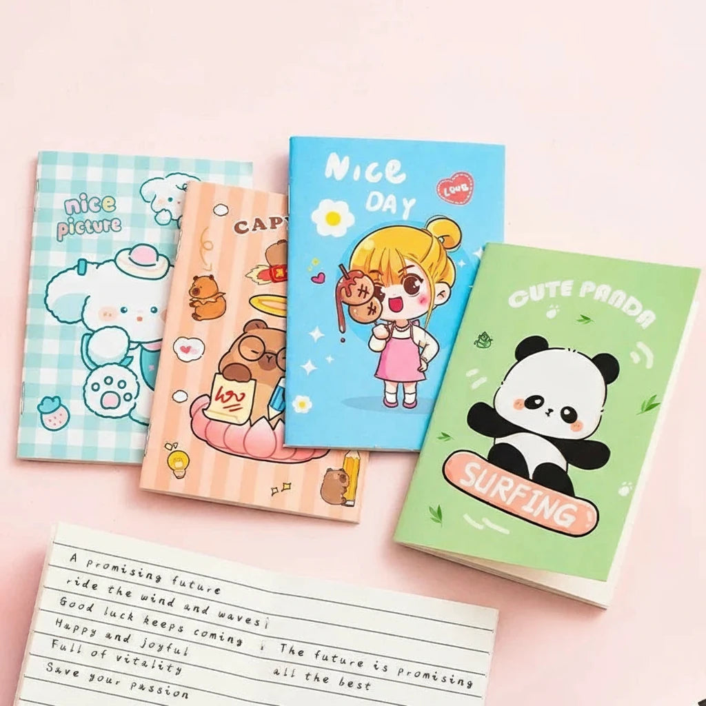 Mini Pocket Notebook – Cute Cartoon Memo Pad (4 Books / 1 Piece)