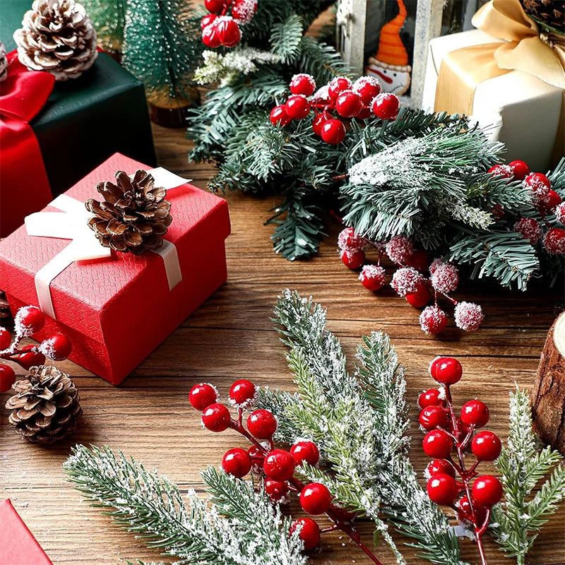 Artificial Pine Needle Branches with Red Berries