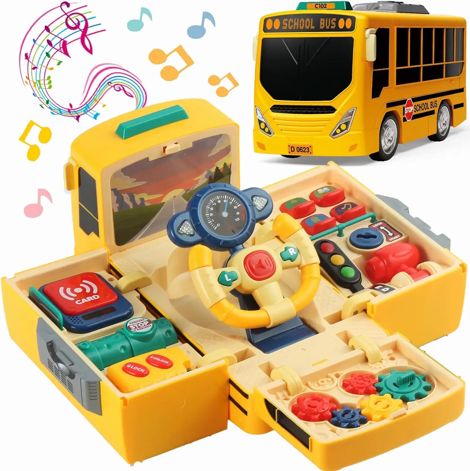 Transforming School Bus Toy – Interactive Musical Driving Toy for Kids (Lights, Sounds & Steering Wheel)