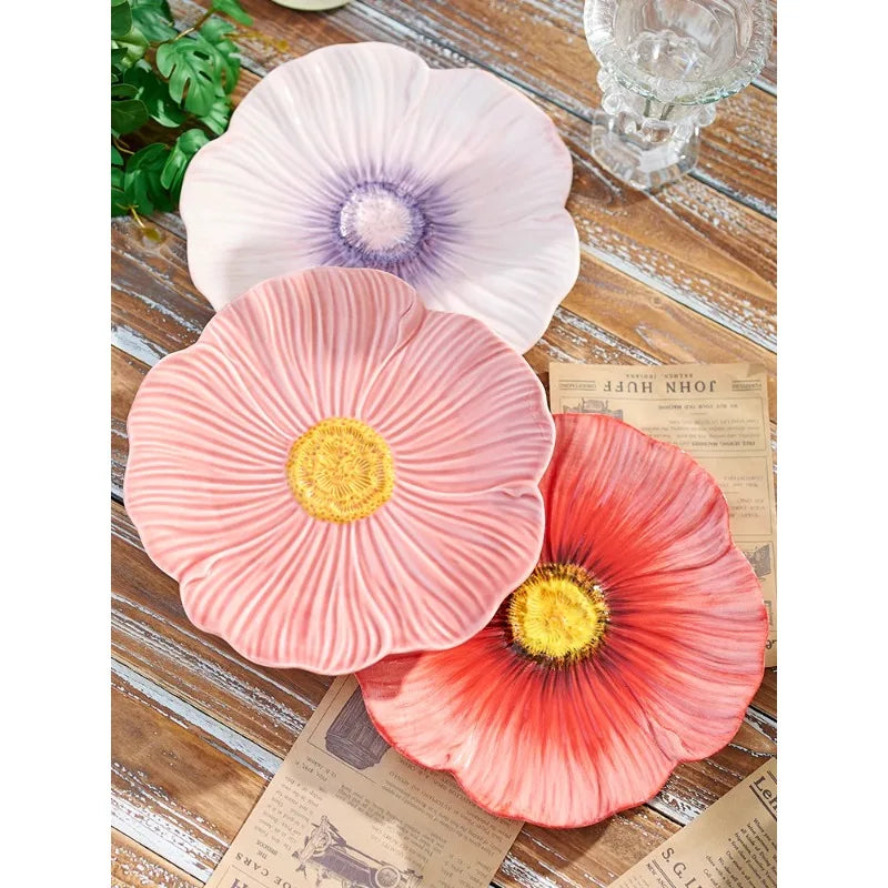 Assiette à légumes à fleurs, assiette à manger haut de gamme et belle pour un usage domestique, assiette à gâteaux et desserts exquise