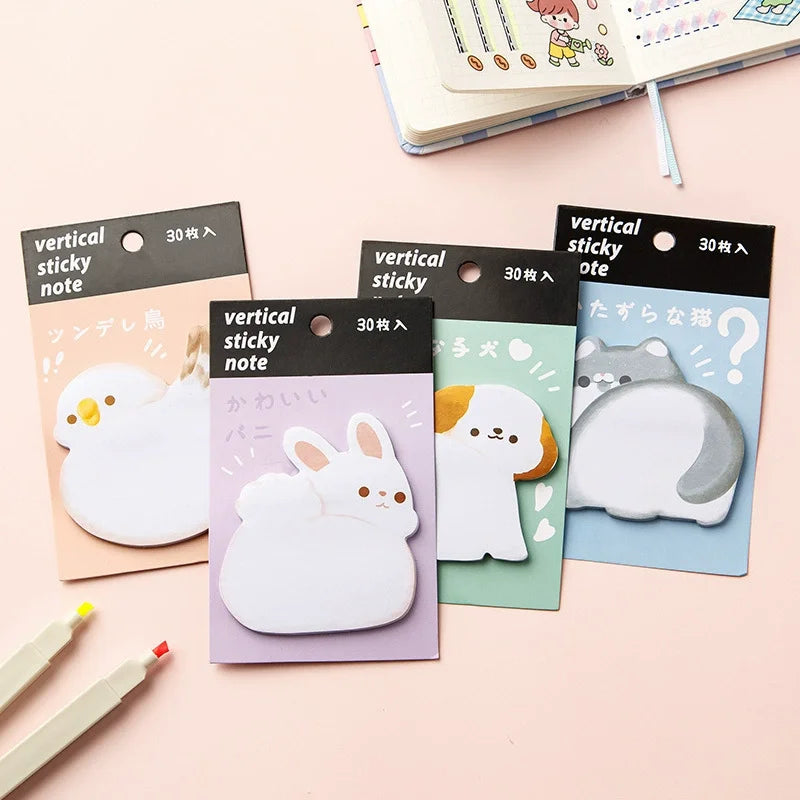 Cute Animal Sticky Notes – Cartoon Memo Pad (Rabbit, Cat, Dog & Bird)