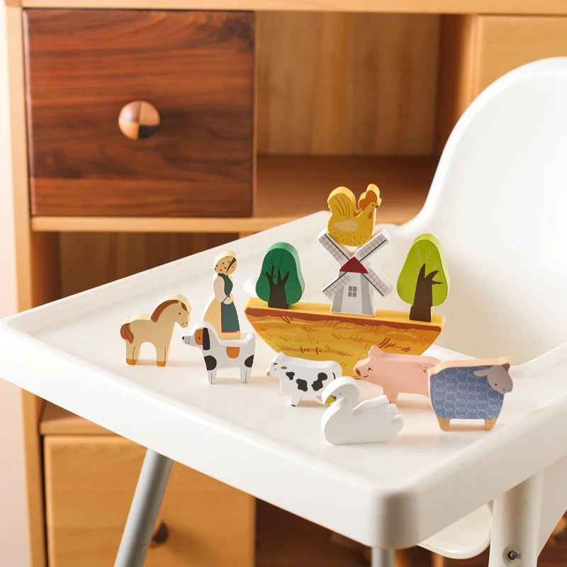 Wooden Farm Animal Stacking Toy – Montessori Balance & Coordination Game