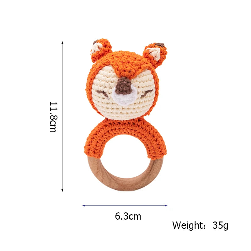 Handmade Crochet Baby Rattle – Wooden Teething Ring & Amigurumi Animal Toy