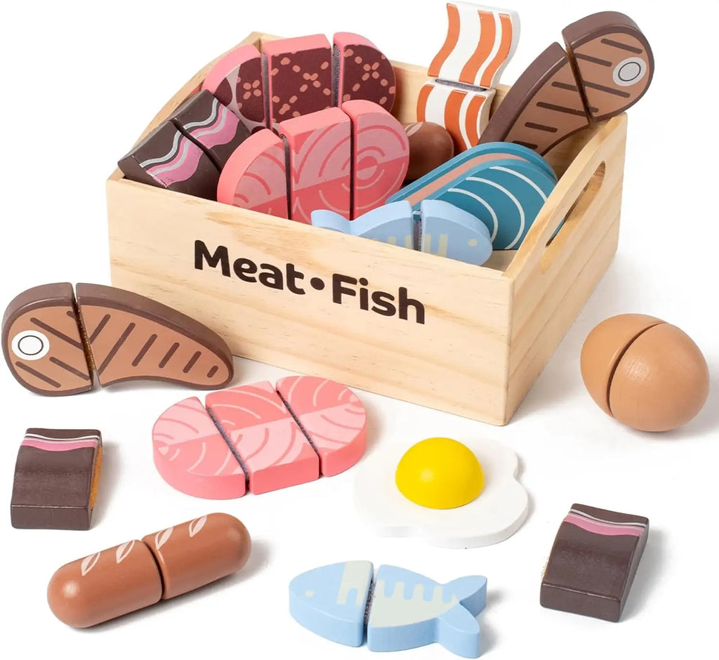 Wooden Kitchen Playset – Montessori Cutting Food Toy for Kids