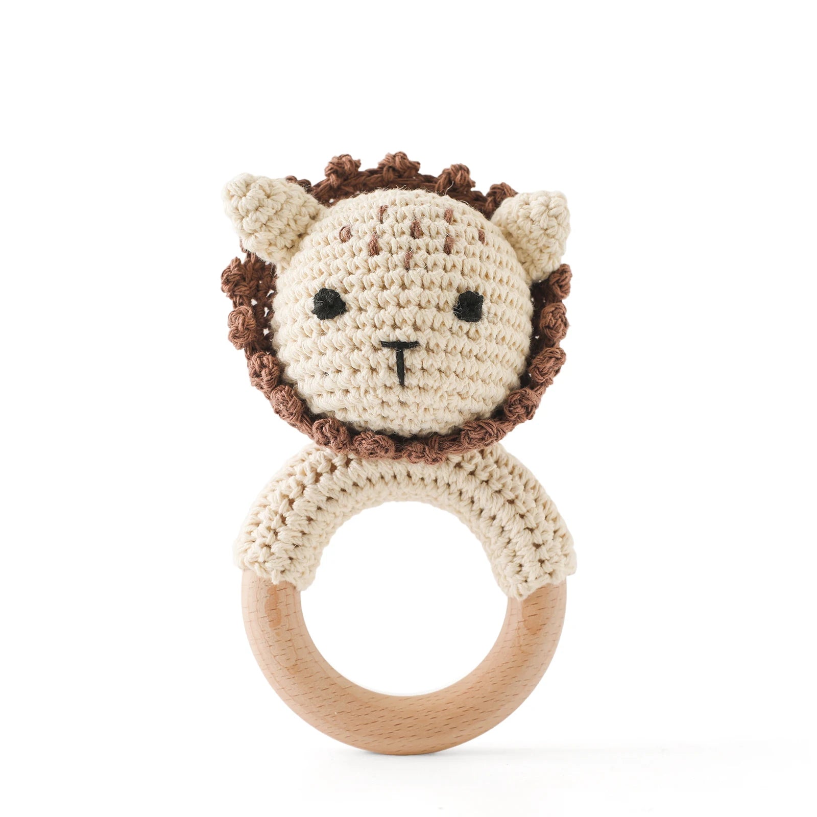 Handmade Crochet Baby Rattle – Wooden Teething Ring & Amigurumi Animal Toy