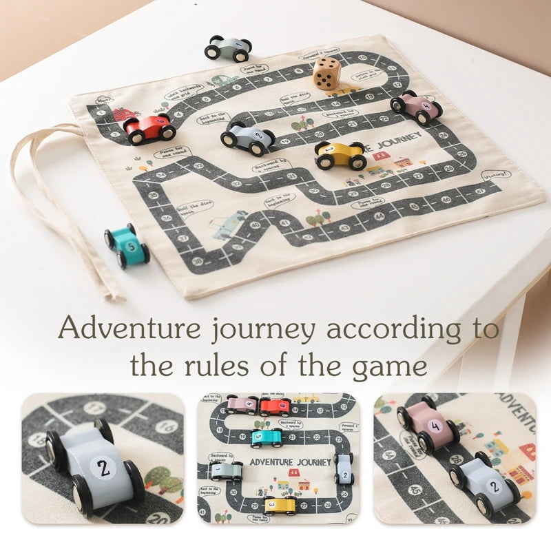 Montessori Wooden Car Road Map Toy – 35x31cm Canvas Desktop Play Mat for Toddlers