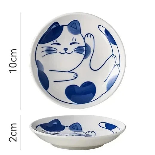 Japanese-Style Lucky Cat Ceramic Plate
