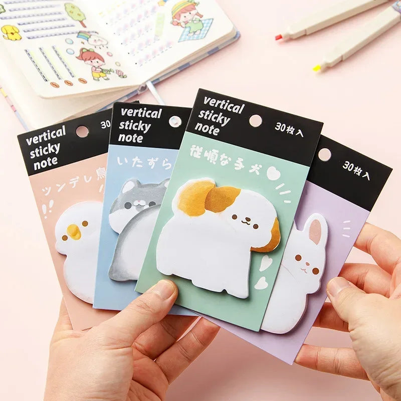 Cute Animal Sticky Notes – Cartoon Memo Pad (Rabbit, Cat, Dog & Bird)