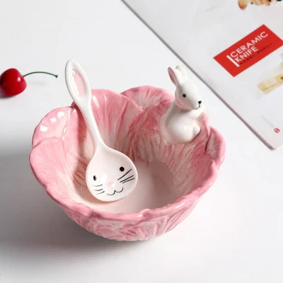 Cute Bunny Flower Ceramic Bowl