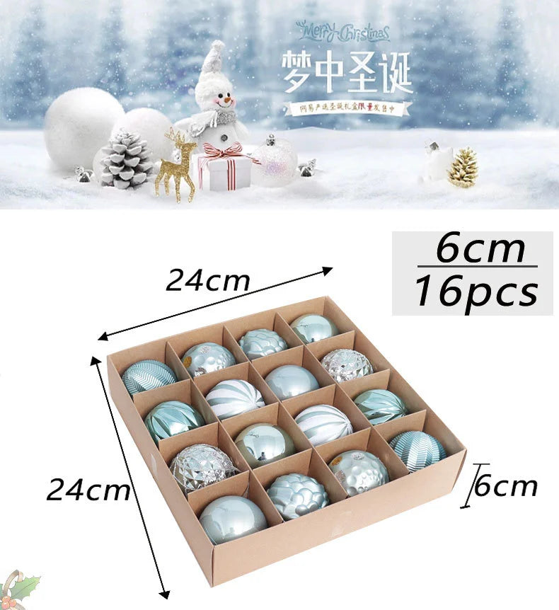 Nouveaux ornements de noël 6CM/16 pièces, ensemble de boules de noël peintes en plastique galvanisé, décorations d'arbre de noël