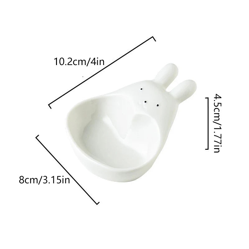 Assiette à tremper en céramique tridimensionnelle, lapin de dessin animé super mignon, s/05 er, assiette à collation pour ketchup, cordon de vinyle, lapin blanc, ménage